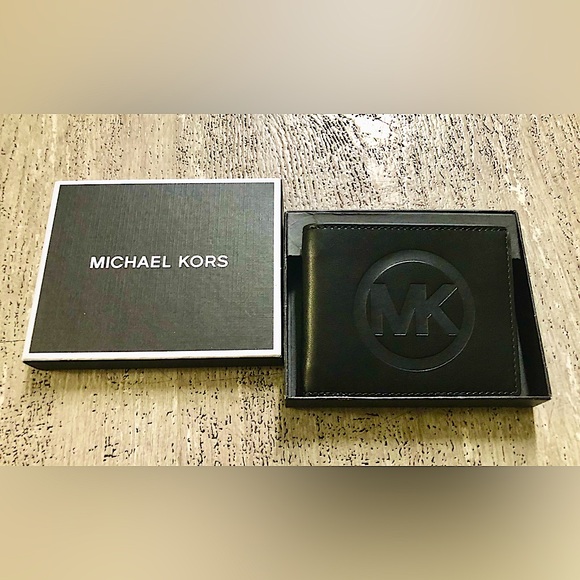 Michael Kors Other - MICHEAL KORS Men’s Black Leather MK Embossed Bifold Jet Set Wallet